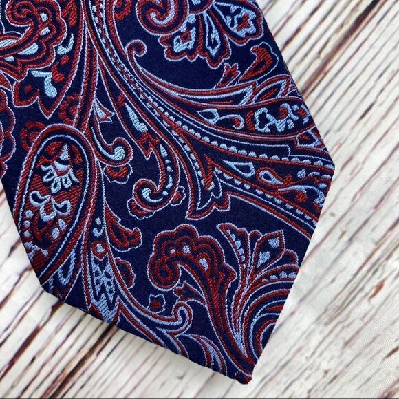 Paisley Print Silk Tie Blue Red - Picture 2 of 7